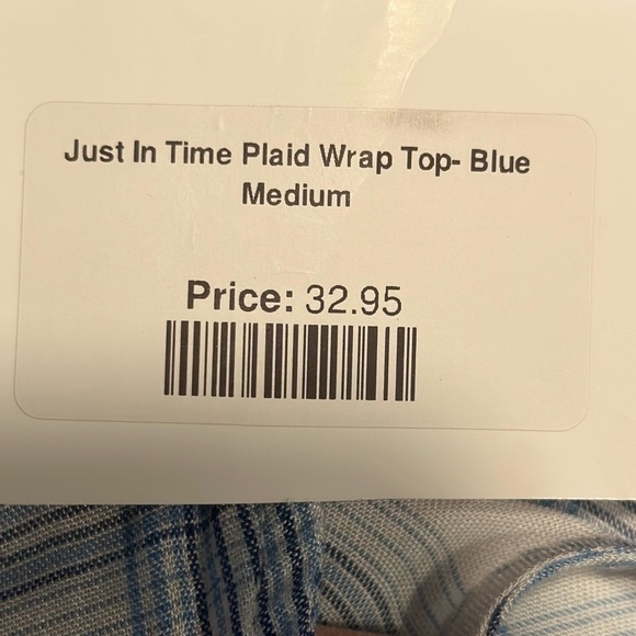 Just In Time Plaid Wrap Top- Blue & White - Picture 14 of 14